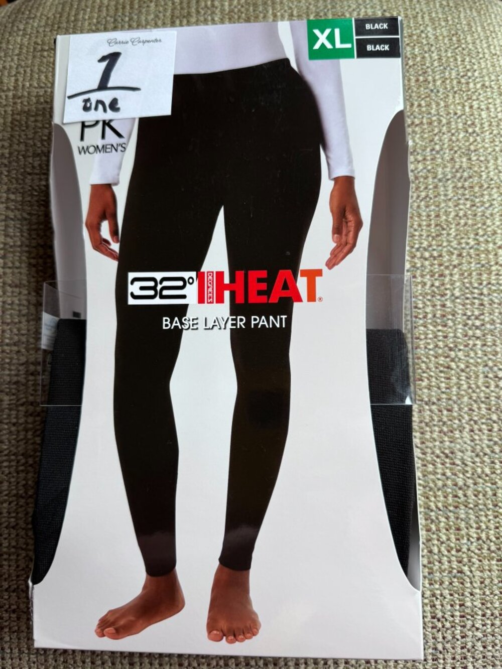 Women's 32 degrees Heat Base Layer Pant, size XL, Black, one pair